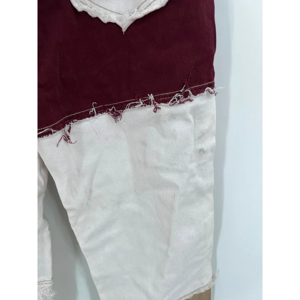 Patchwork Colorblock Jeans Burgundy Tan White Frayed Hem Size M NWT - Picture 7 of 9